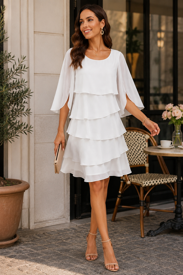 Rochie elegantă pentru femei, cu design în straturi și mâneci cu volane ✨